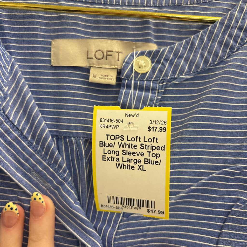 Loft Blue/ White Striped Long Sleeve Top Extra Large