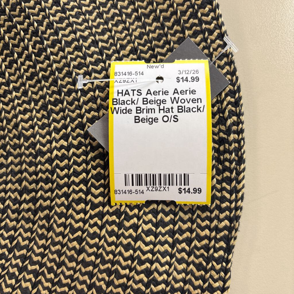 Aerie Black/ Beige Woven Wide Brim Hat