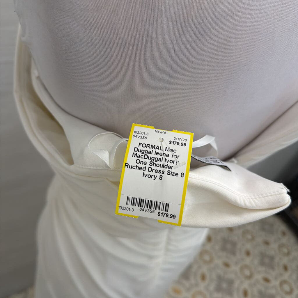Ieena for MacDuggal Ivory One Shoulder Ruched Dress Size 8