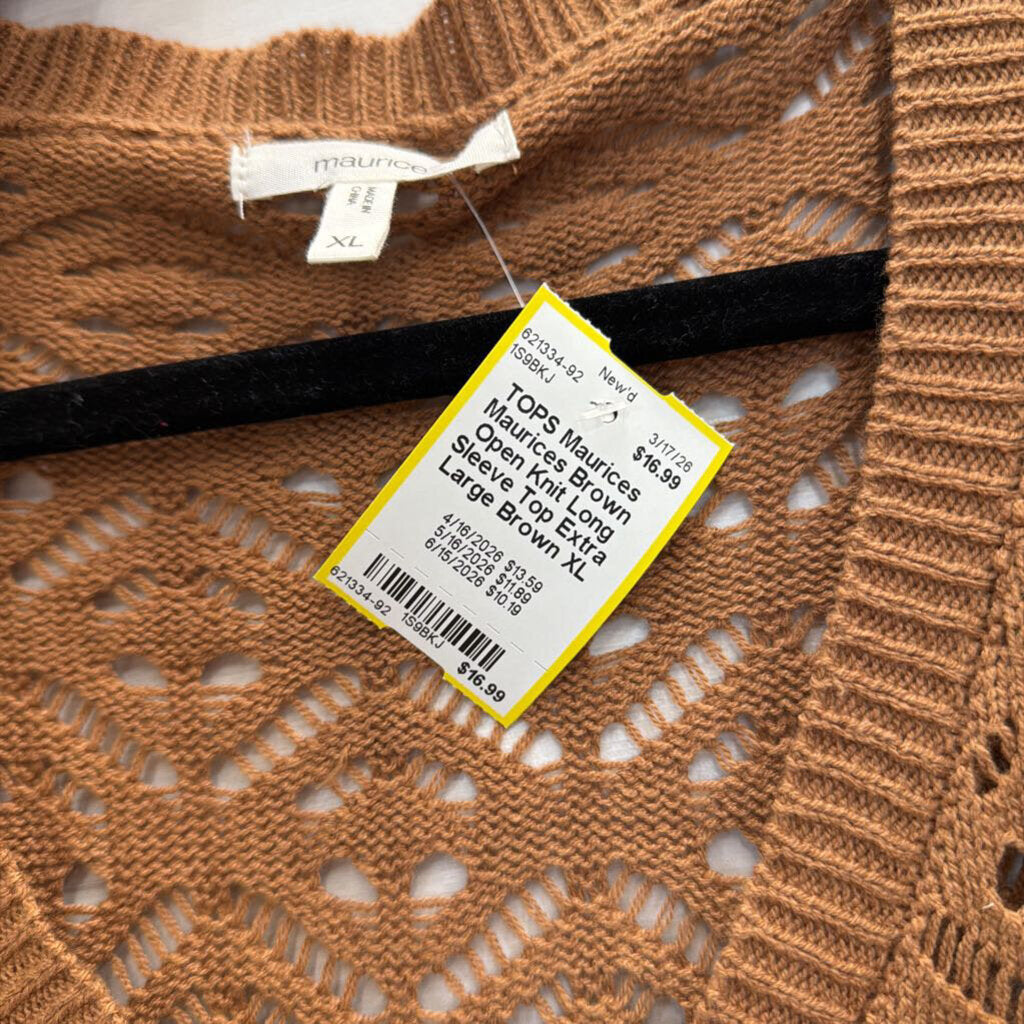 Maurices Brown Open Knit Long Sleeve Top Extra Large