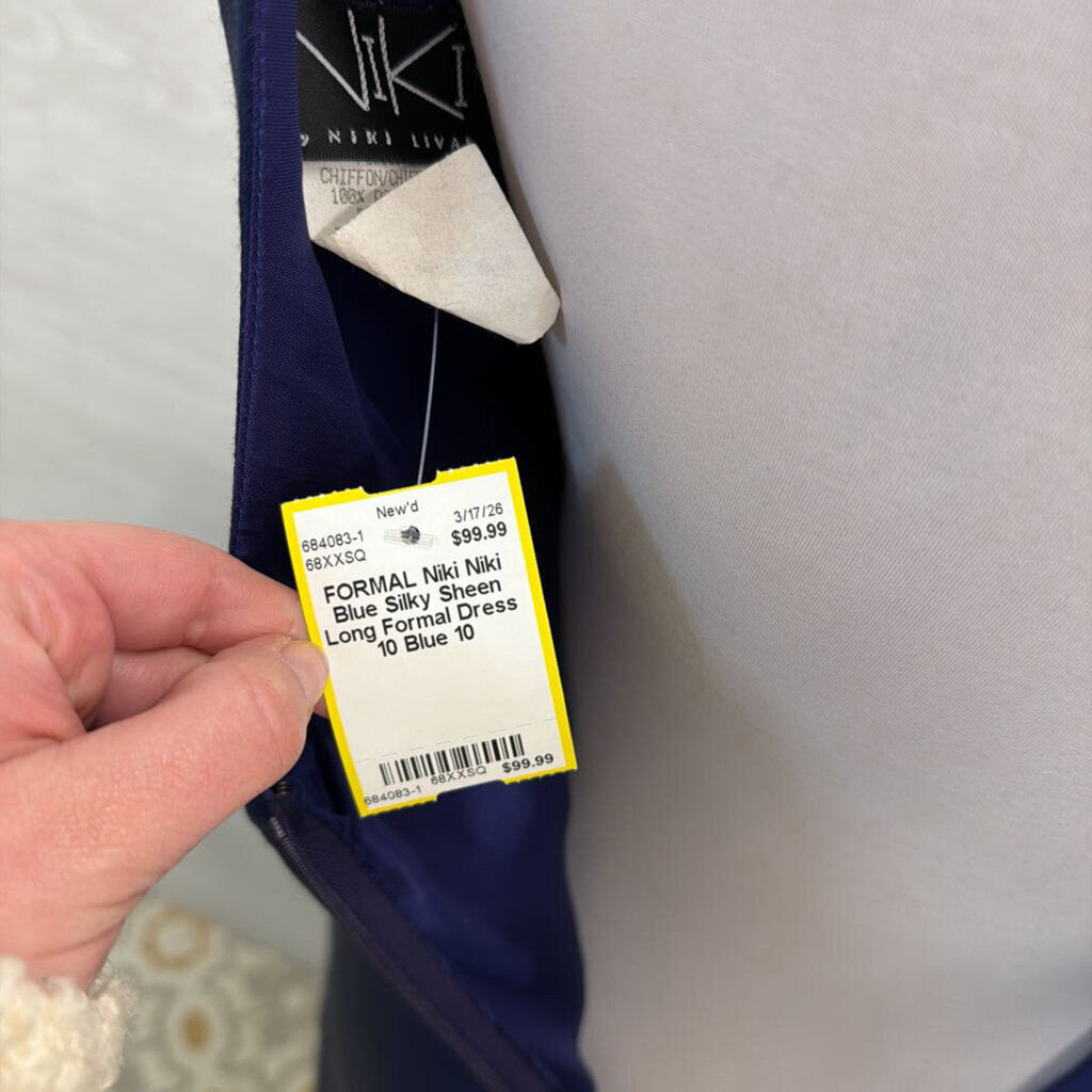 Niki Blue Silky Sheen Long Formal Dress 10