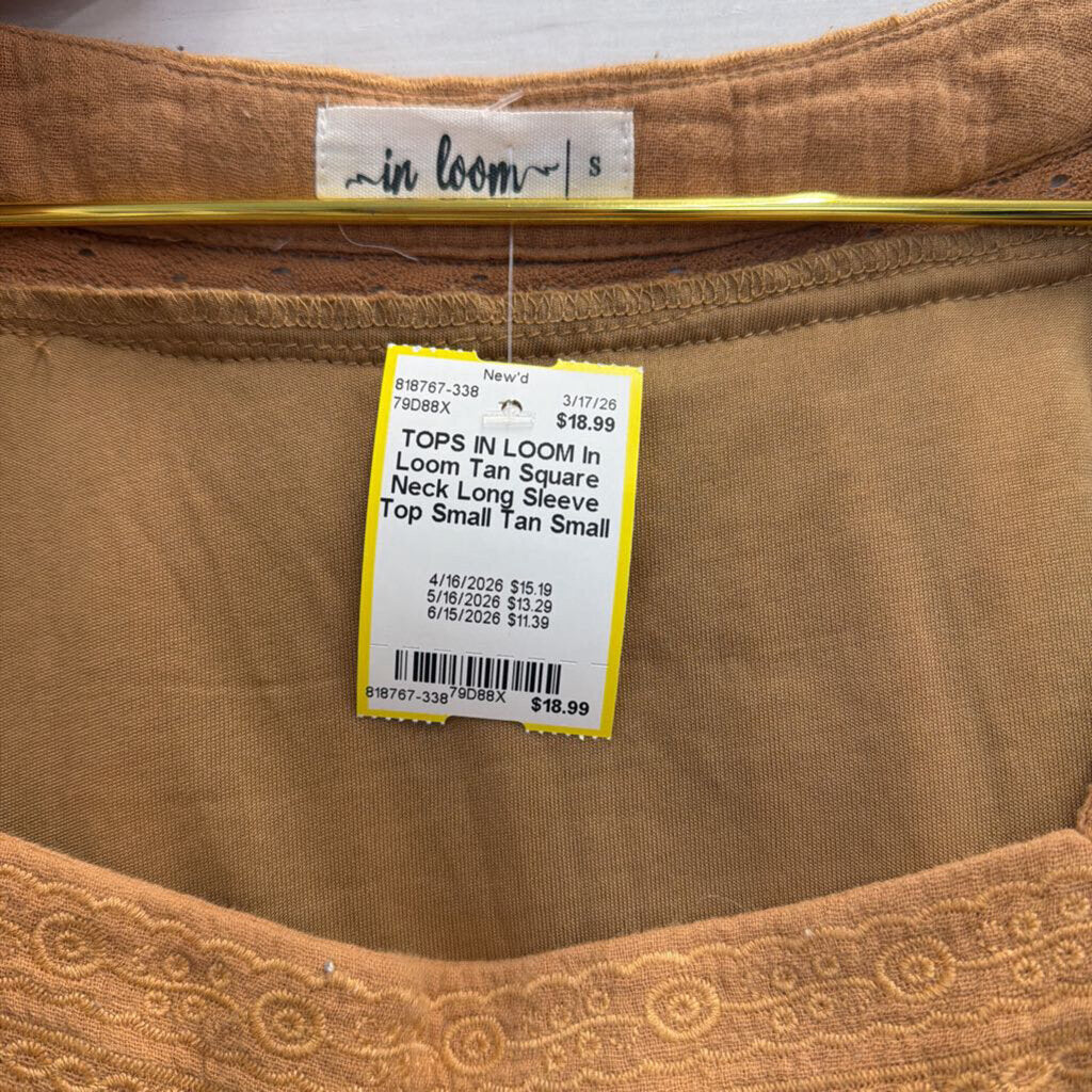 In Loom Tan Square Neck Long Sleeve Top Small