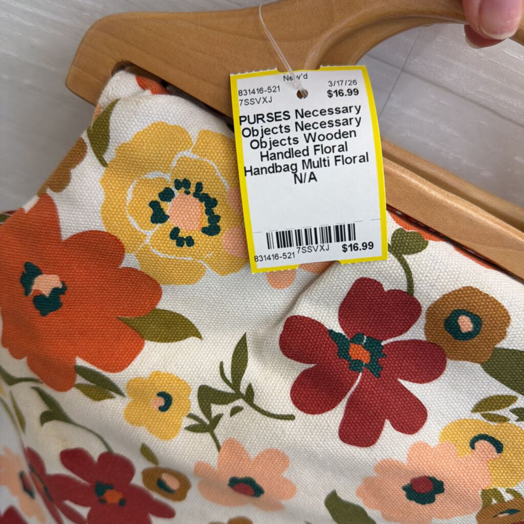 Necessary Objects Wooden Handled Floral Handbag