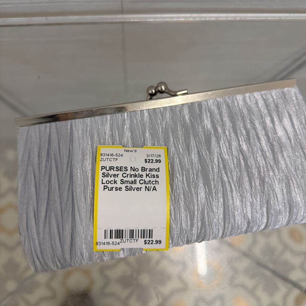 Silver Crinkle Kiss Lock Small Clutch Purse