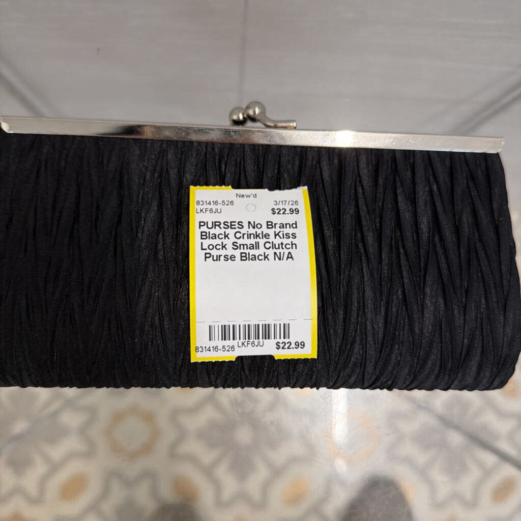 Black Crinkle Kiss Lock Small Clutch Purse