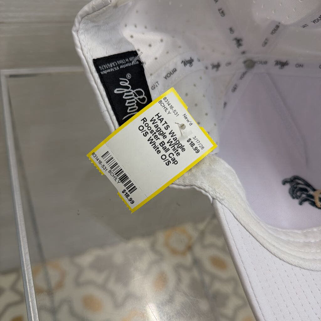 Waggle White Rooster Ball Cap O/S