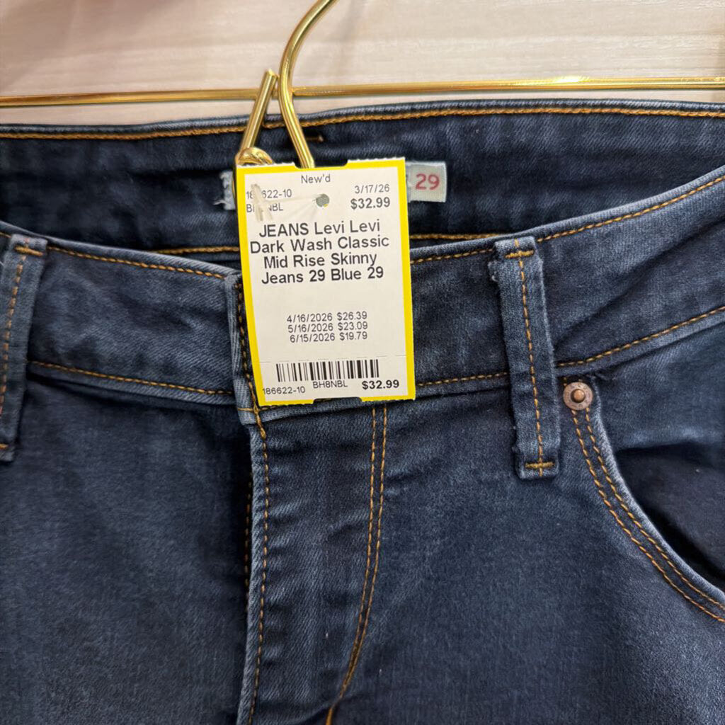 Levi Dark Wash Classic Mid Rise Skinny Jeans 29
