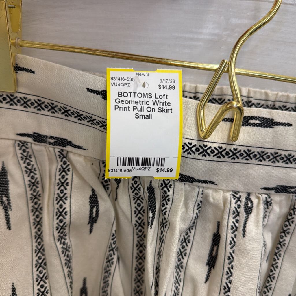 Loft Geometric White Print Pull On Skirt Small