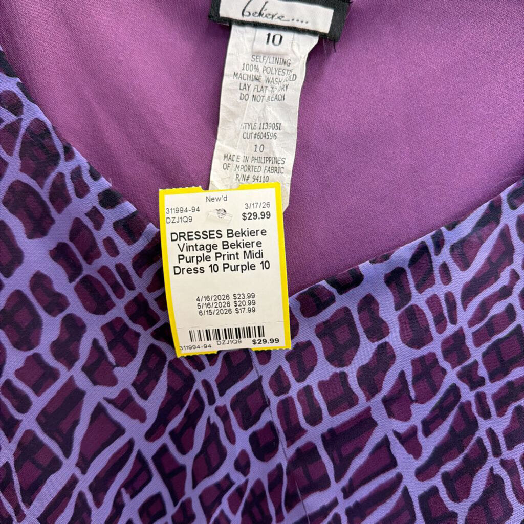 Vintage Bekiere Purple Print Midi Dress 10