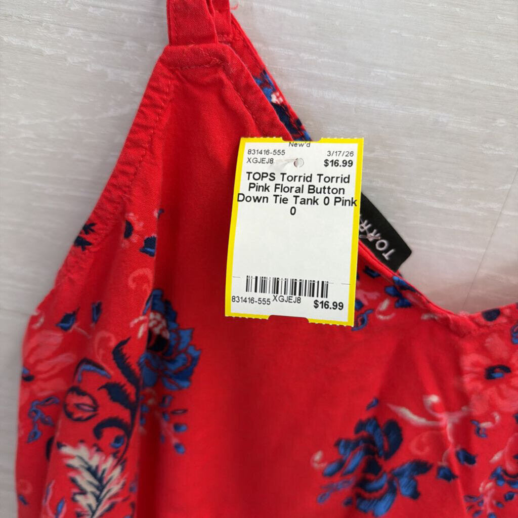 Torrid Pink Floral Button Down Tie Tank 0