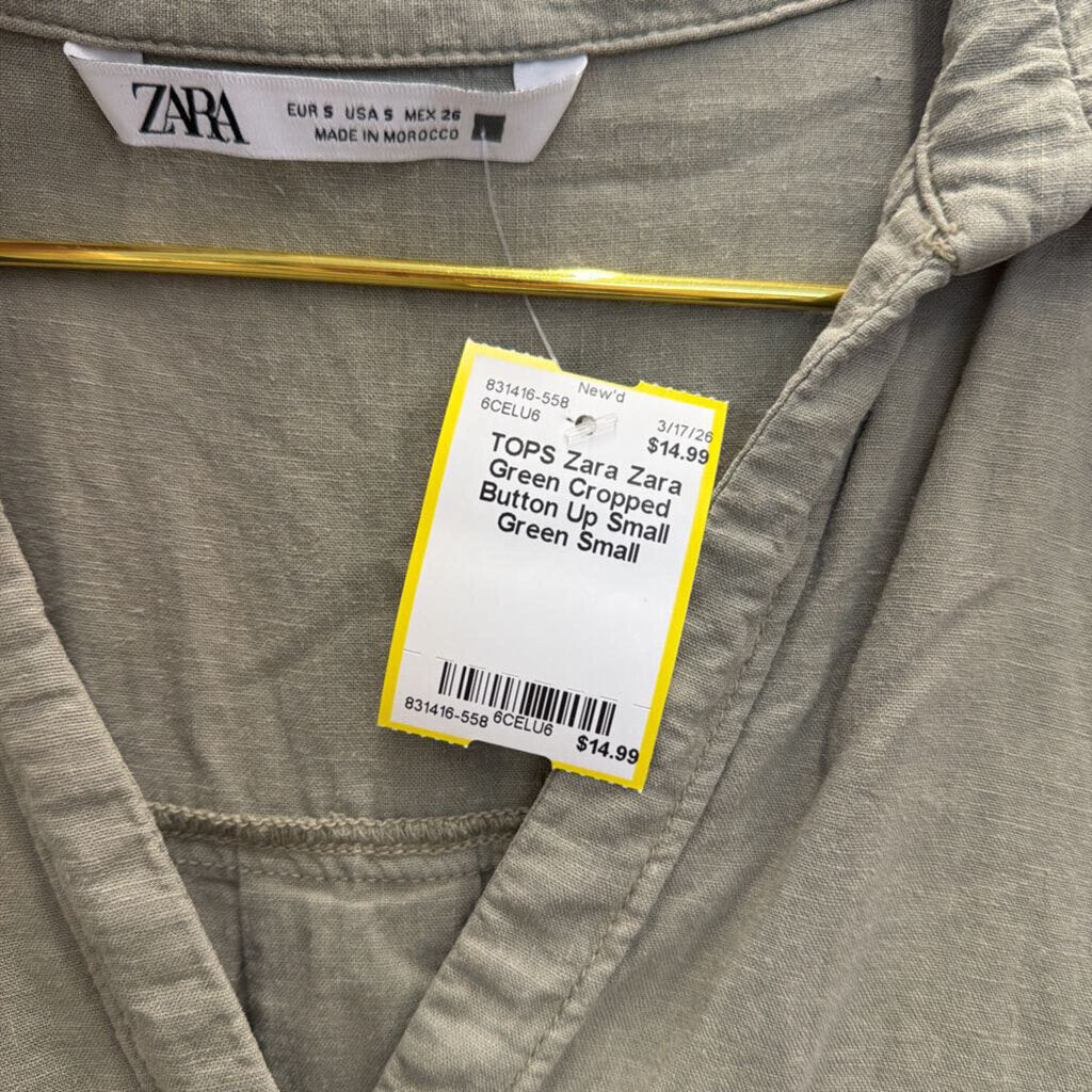 Zara Green Cropped Button Up Small