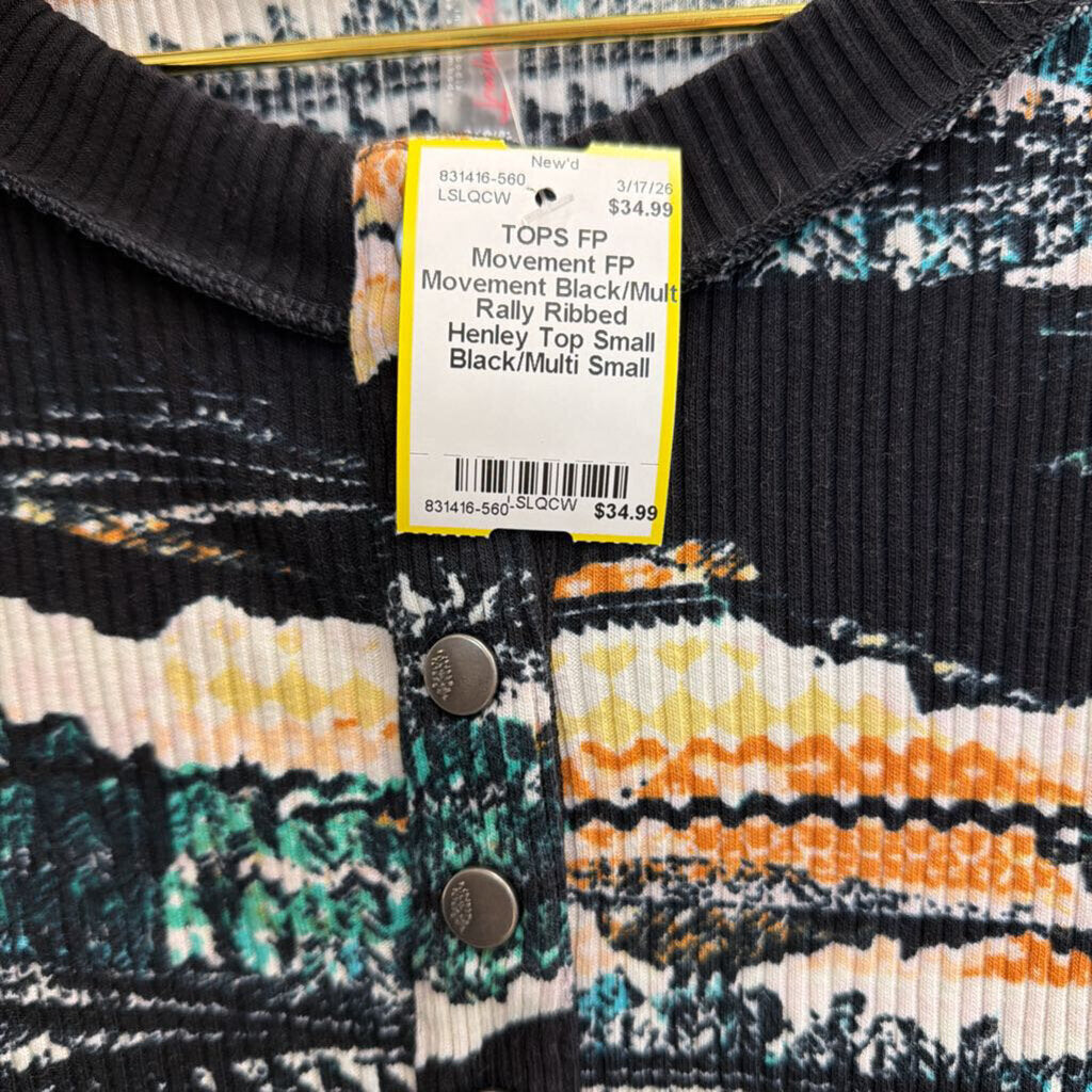 FP Movement Black/Multi Rally Ribbed Henley Top Small