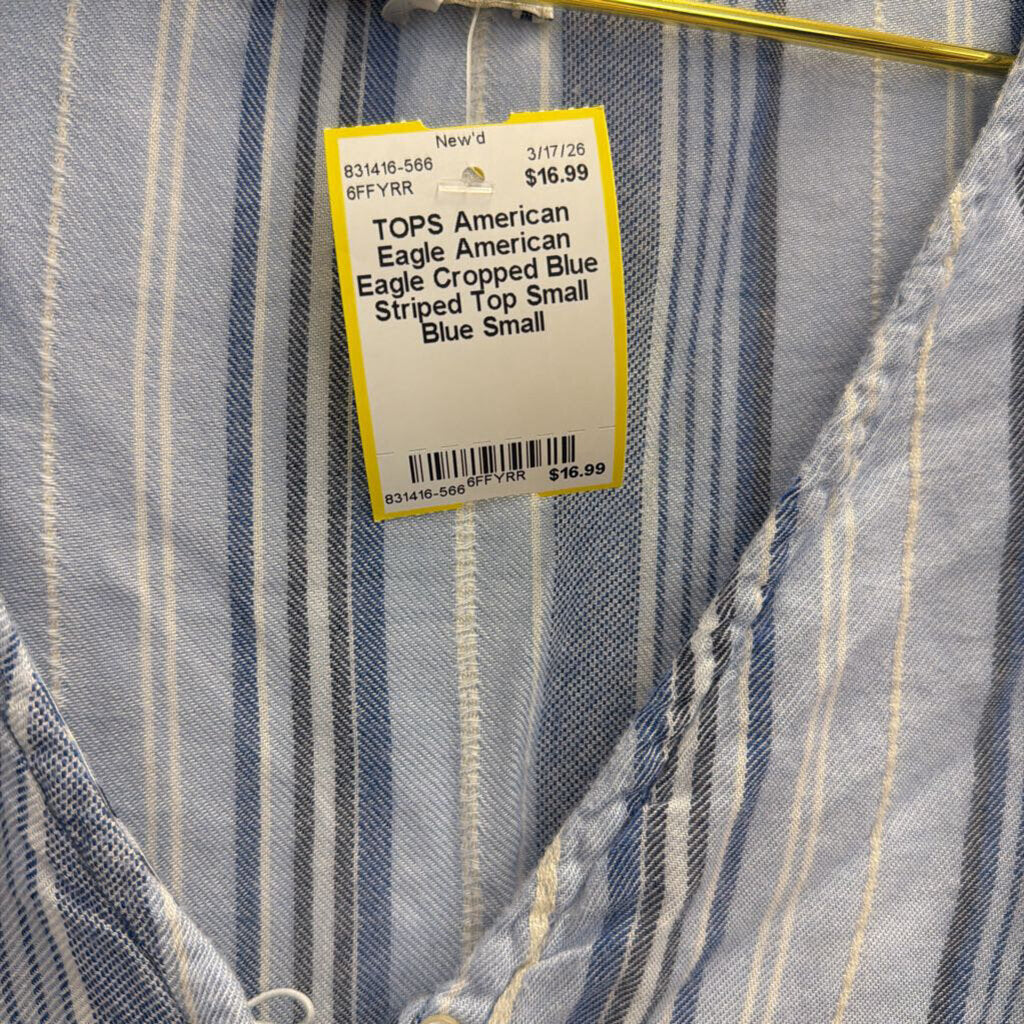 American Eagle Cropped Blue Striped Top Small