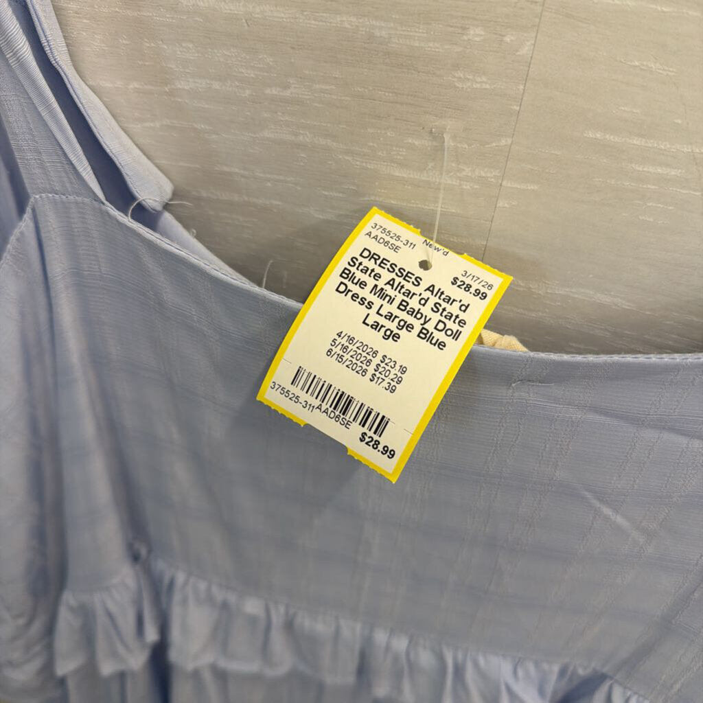 Altar'd State Blue Mini Baby Doll Dress Large