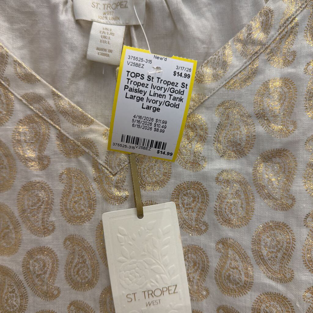 St Tropez Ivory/Gold Paisley Linen Tank Large