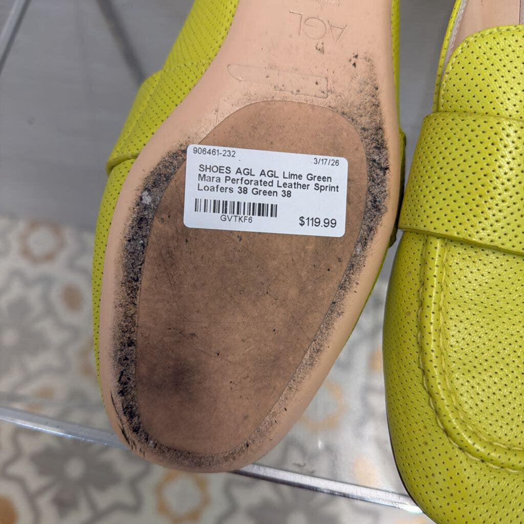 AGL Lime Green Mara Perforated Leather Sprint Loafers 38