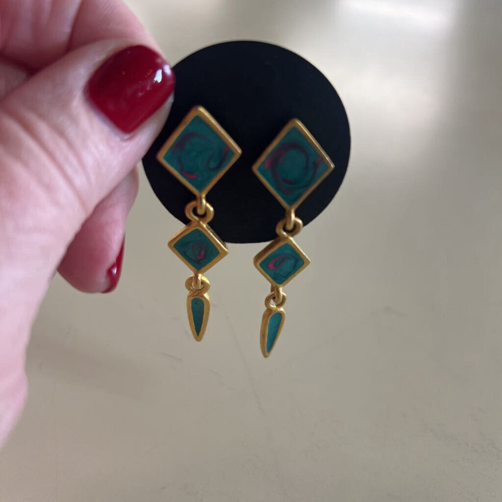 Gold Toned Stone Dangle Earrings