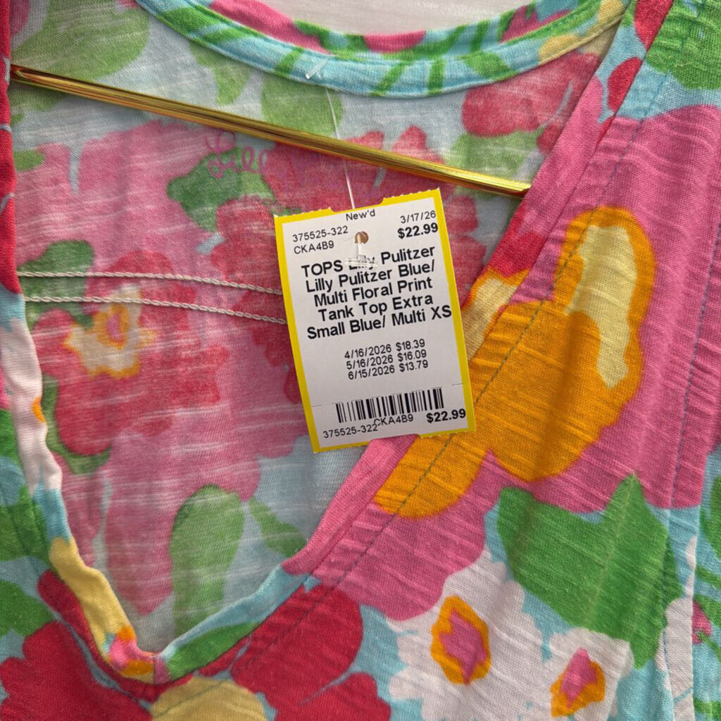 Lilly Pulitzer Blue/ Multi Floral Print Tank Top Extra Small