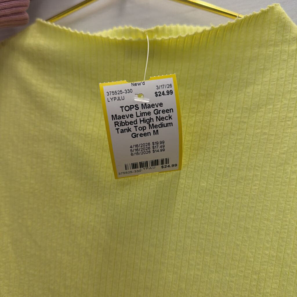 Maeve Lime Green Ribbed High Neck Tank Top Medium