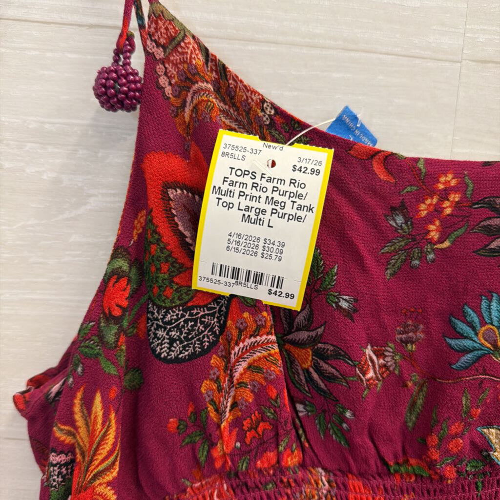 Farm Rio Purple/ Multi Print Meg Tank Top Large