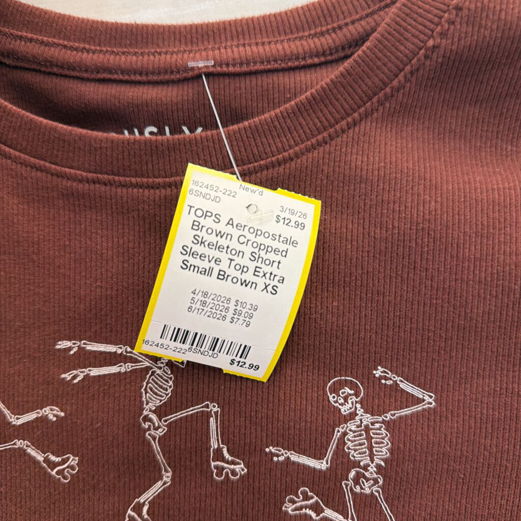 Brown Cropped Skeleton Short Sleeve Top Extra Small