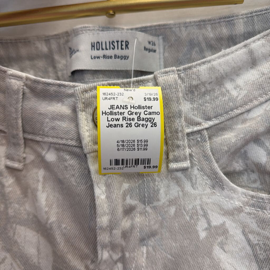 Hollister Grey Camo Low Rise Baggy Jeans 26