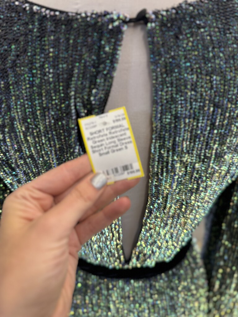 Retrofete Green Iridescent Sequin Long Sleeve Short Formal Dress Small