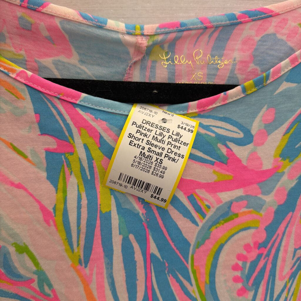 Lilly Pulitzer Pink/ Multi Print Short Sleeve Dress Extra Small