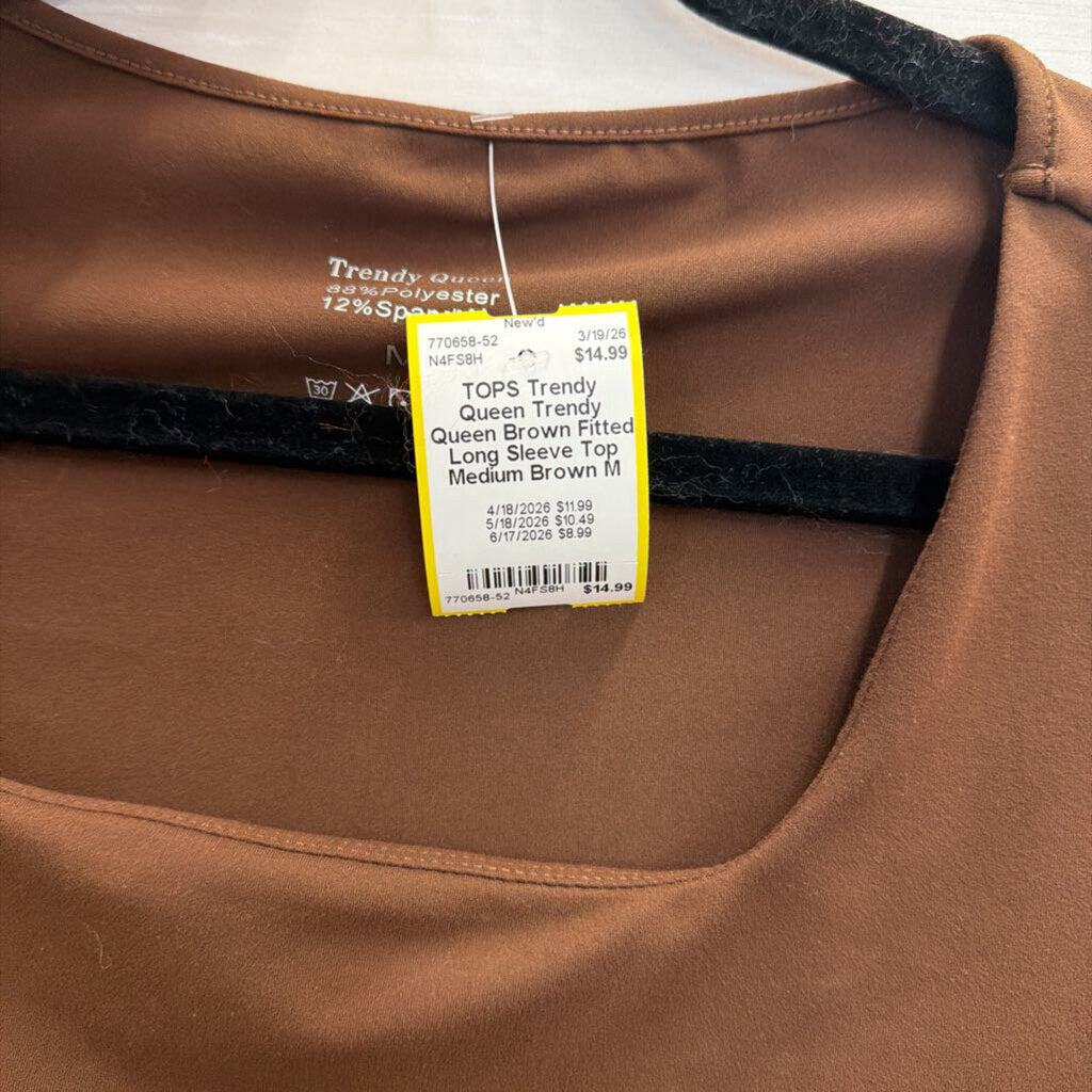 Trendy Queen Brown Fitted Long Sleeve Top Medium