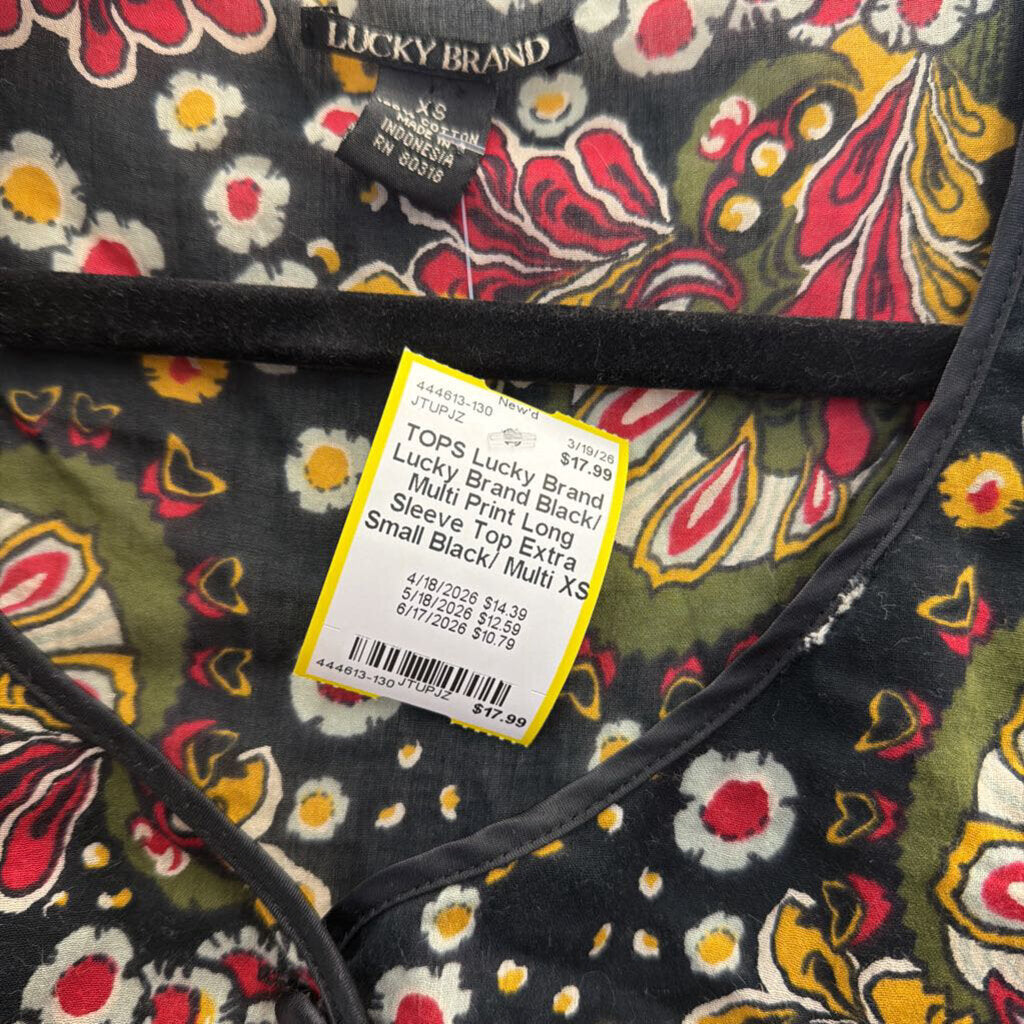 Lucky Brand Black/ Multi Print Long Sleeve Top Extra Small