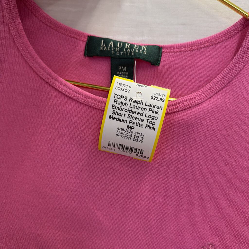Ralph Lauren Pink Embroidered Logo Short Sleeve Top Medium Petite