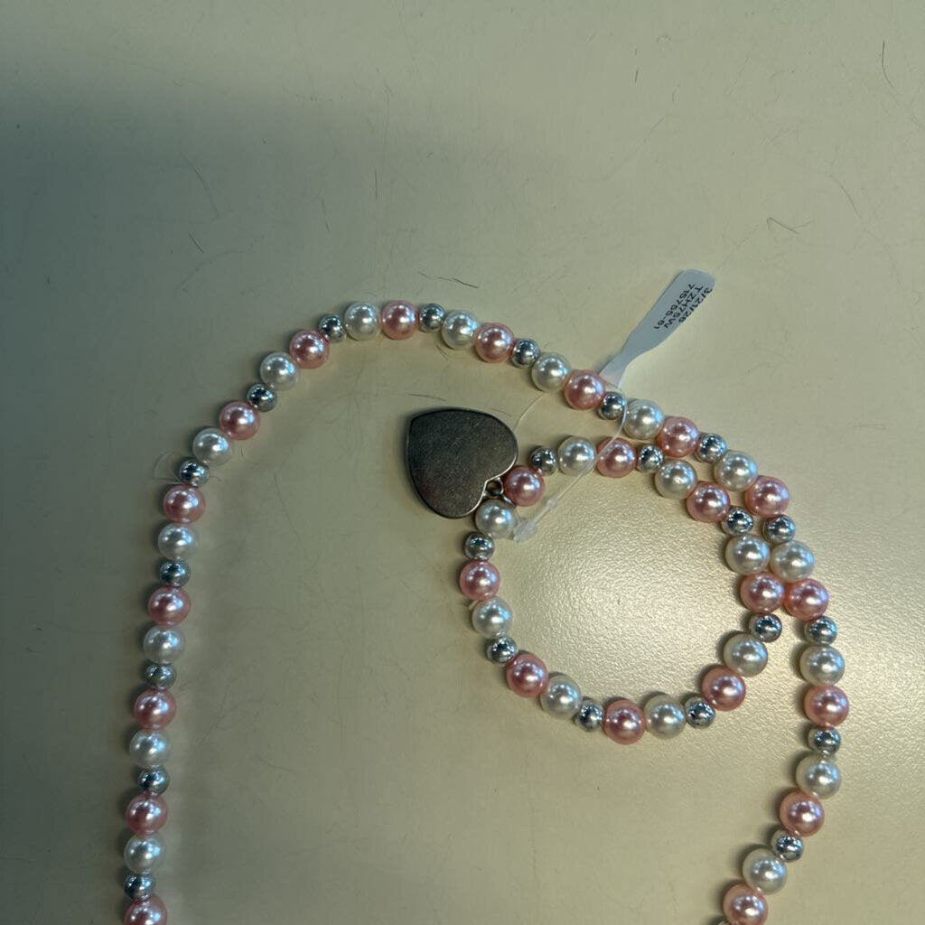 Pink Pearl Stretchy Necklace/ Bracelet Set