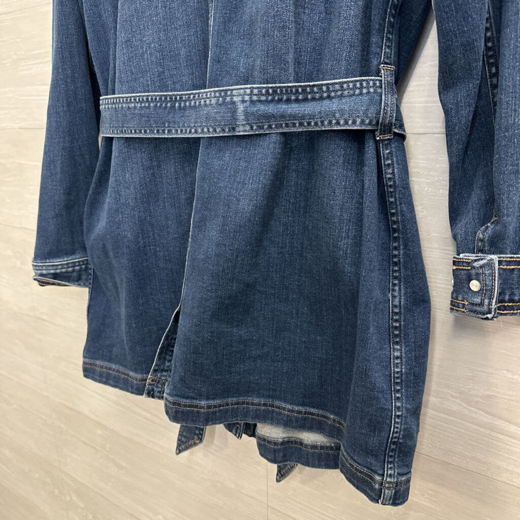 Duluth Dark Wash Long Tie Waist Denim Jacket Large