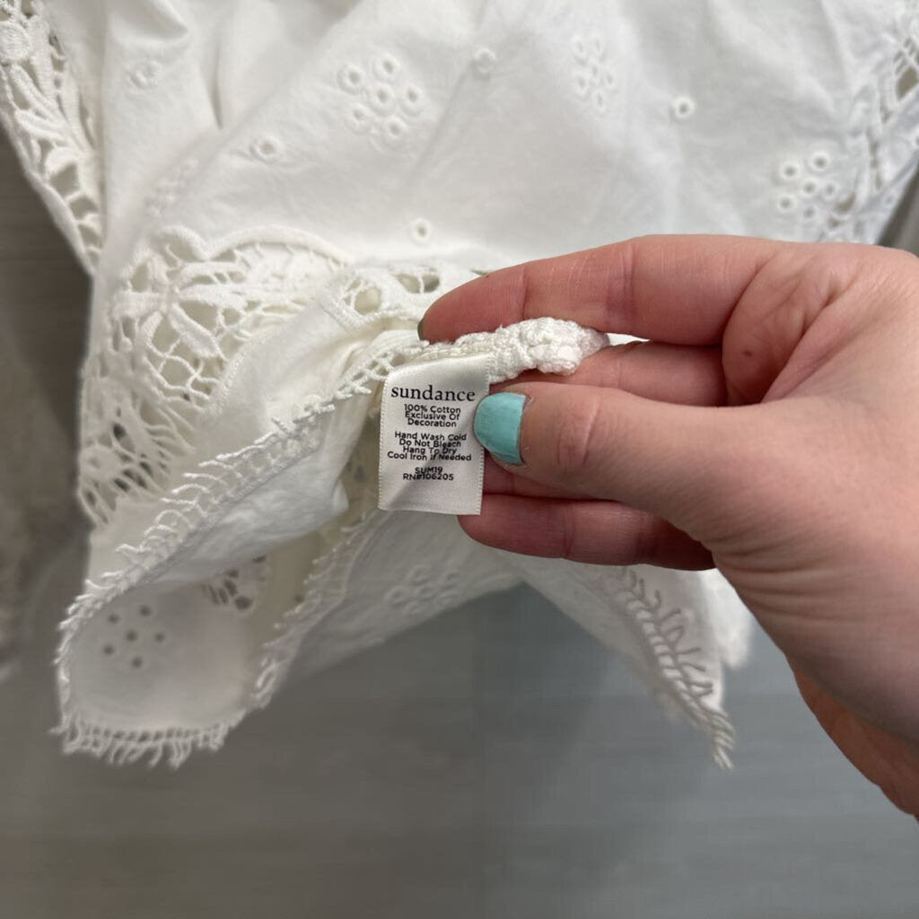 Sundance White Eyelet Crochet Long Sleeve Top Small