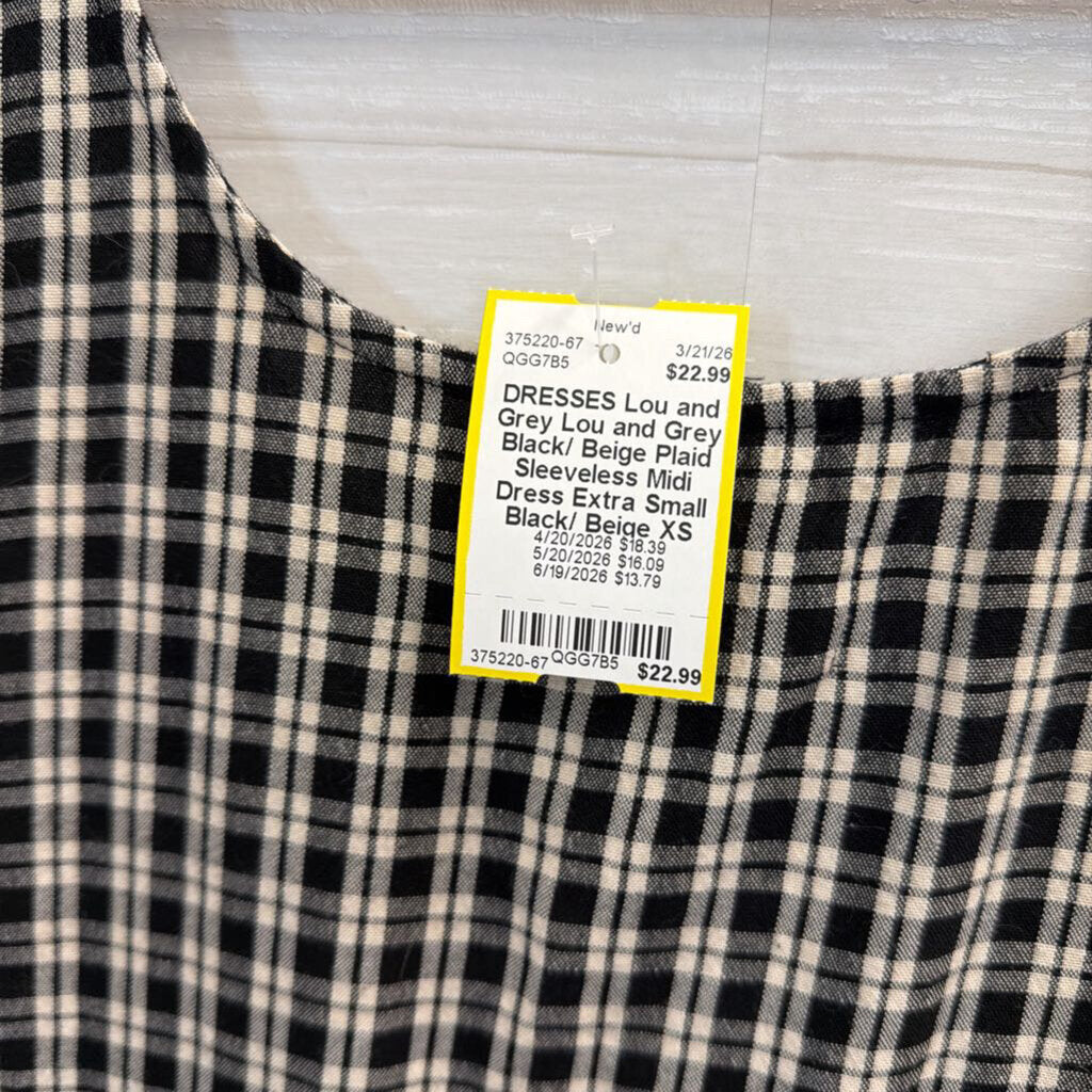 Lou and Grey Black/ Beige Plaid Sleeveless Midi Dress Extra Small