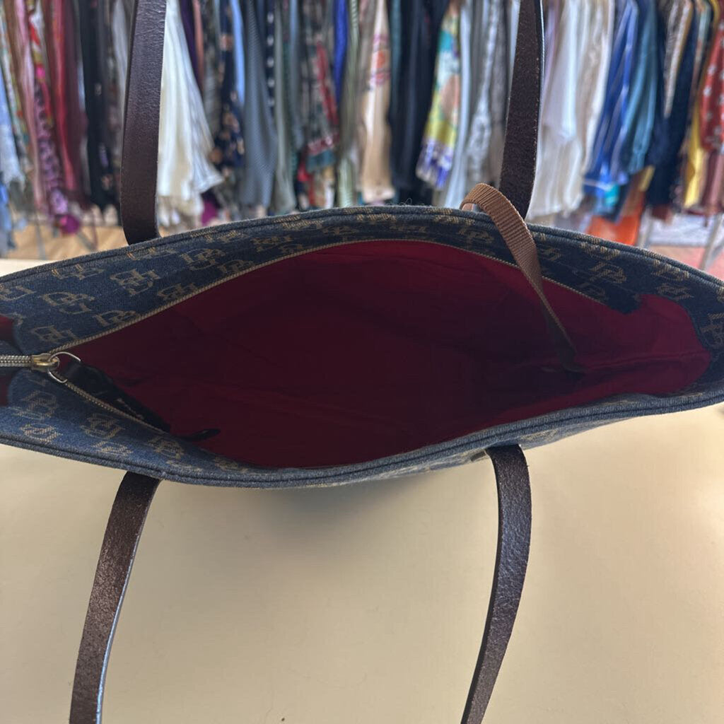 Dooney and Bourke Blue/ Brown Monogram Canvas Tote Purse