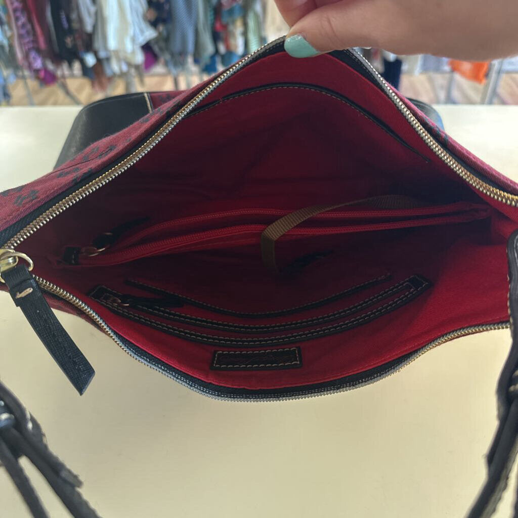 Dooney and Bourke Red/ Black Monogram Canvas Shoulder Purs