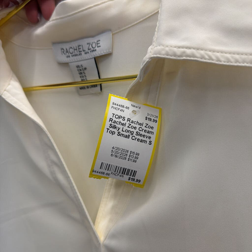 Rachel Zoe Cream Silky Long Sleeve Top Small