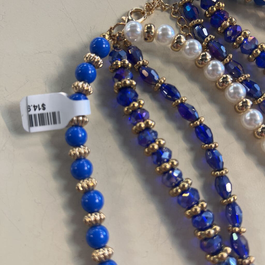 Blue Bead and Pearl Necklace