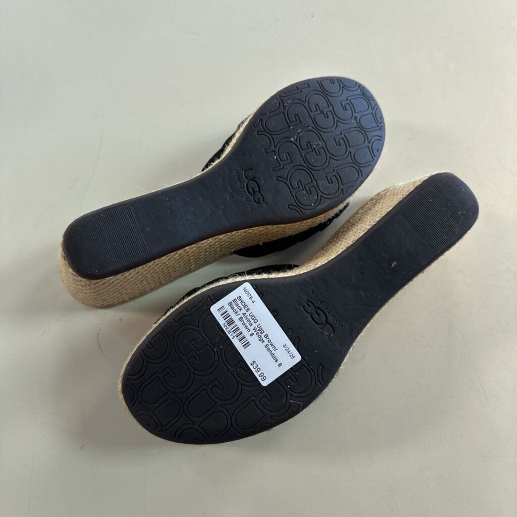 Ugg Brown/ Black Alvina Wedge Sandals 8