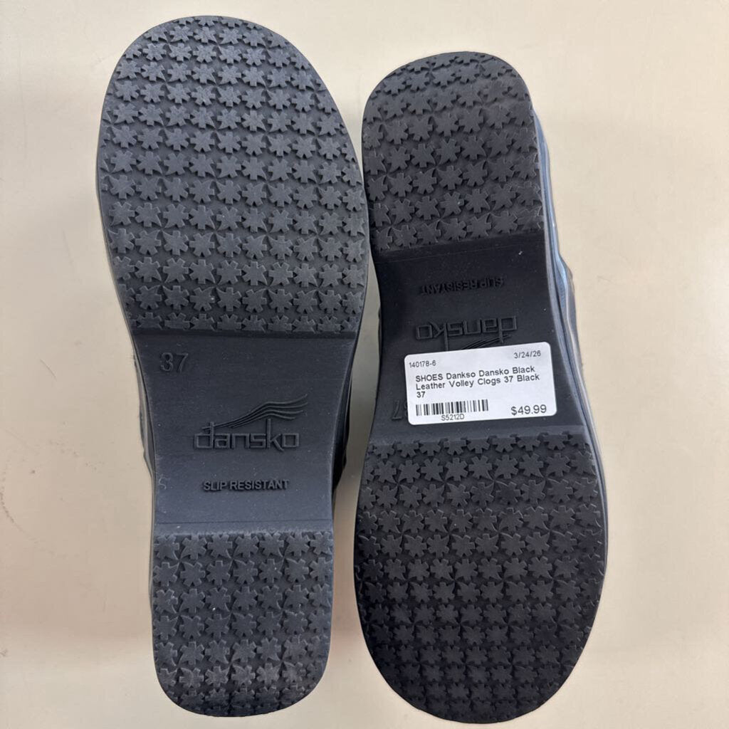 Dansko Black Leather Volley Clogs 37