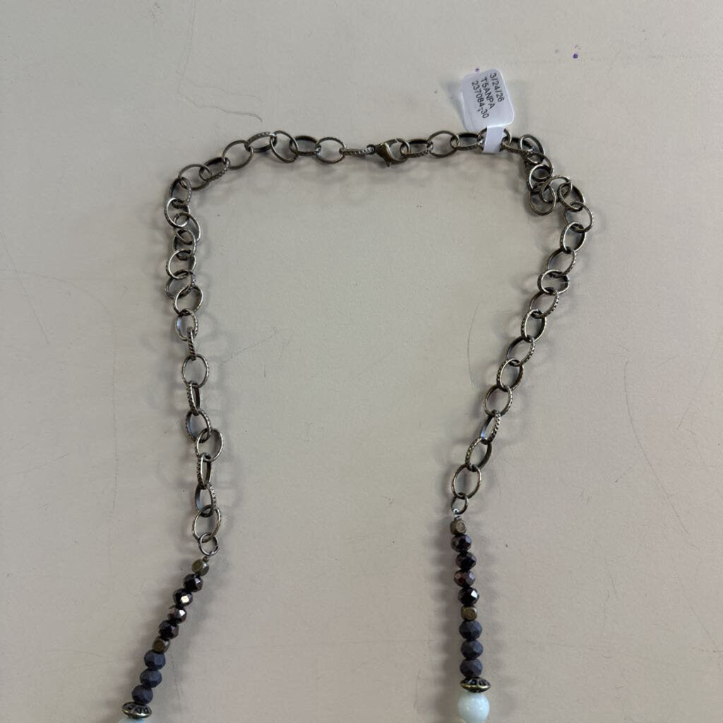 Bronze/ Multi Beaded Clear Pendant Necklace