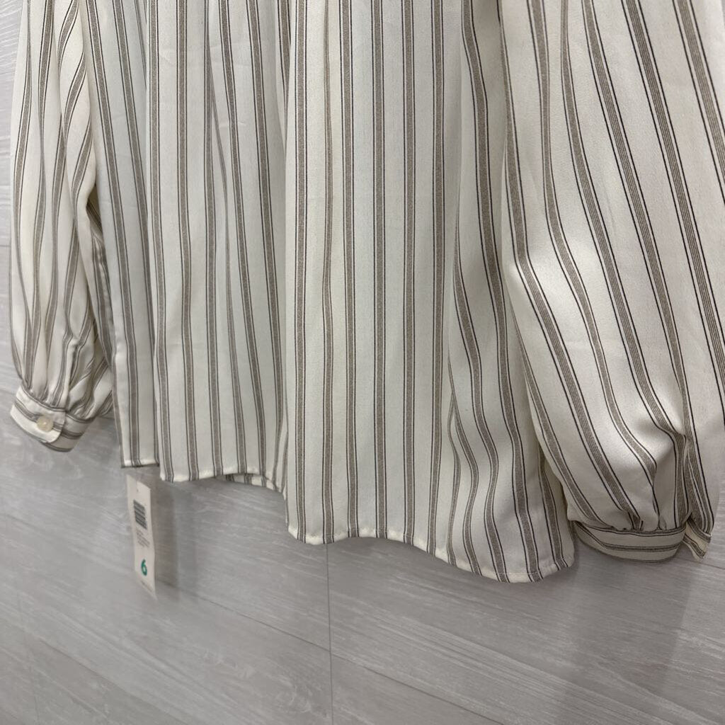 Vintage Liz Claiborne White Striped Long Sleeve Button Front Top 6