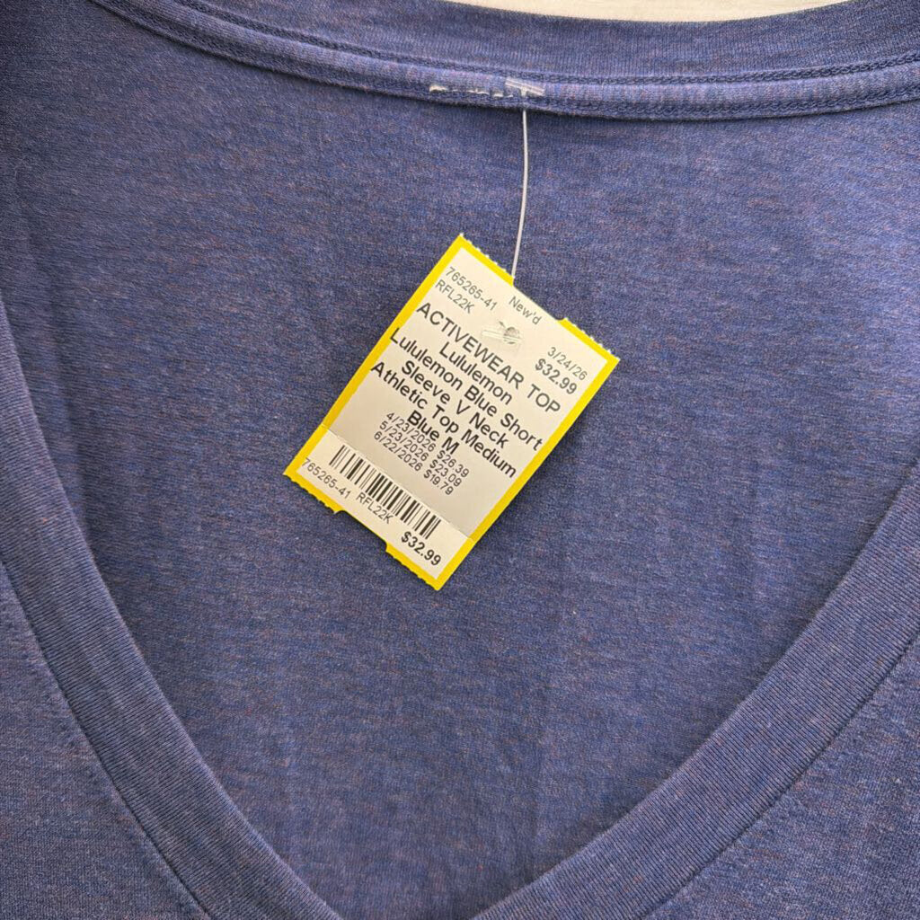 Lululemon Blue Short Sleeve V Neck Athletic Top Medium