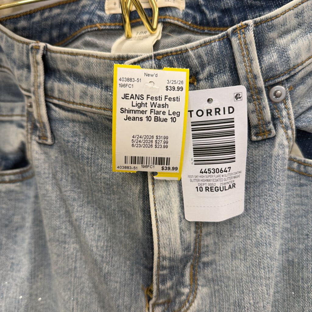 Festi Light Wash Shimmer Flare Leg Jeans 10