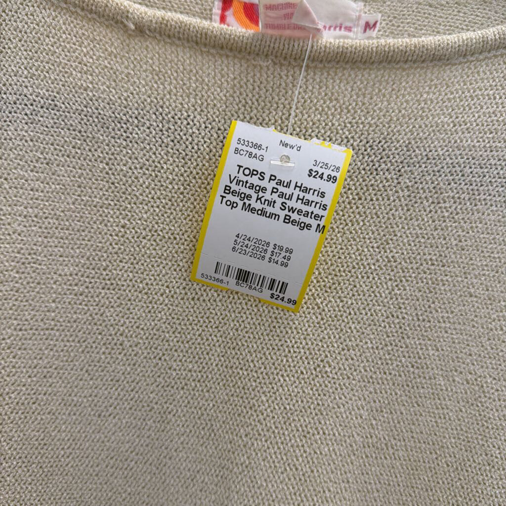 Vintage Paul Harris Beige Knit Sweater Top Medium