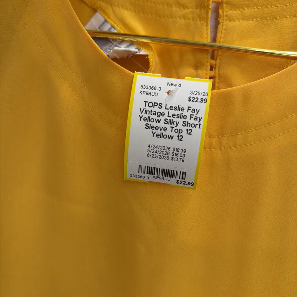Vintage Leslie Fay Yellow Silky Short Sleeve Top 12