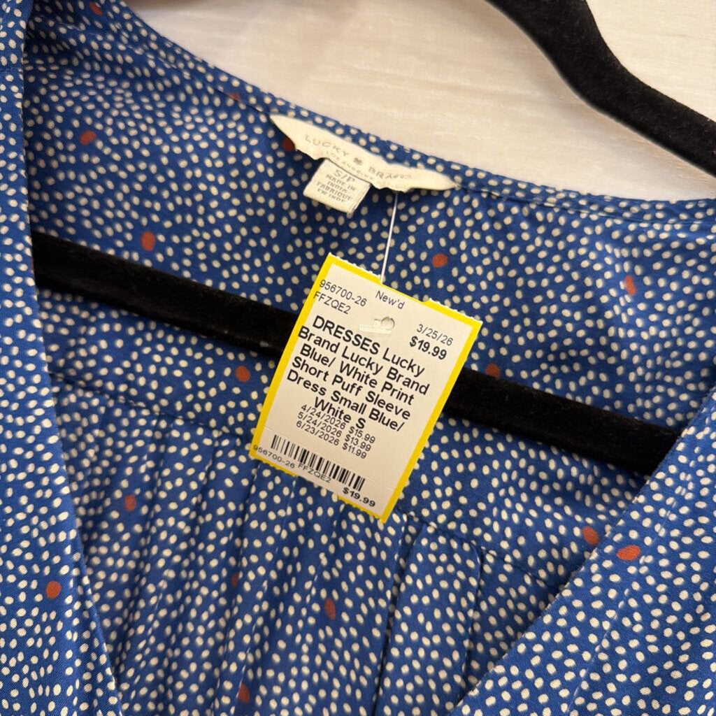 Lucky Brand Blue/ White Print Short Puff Sleeve Dress Small