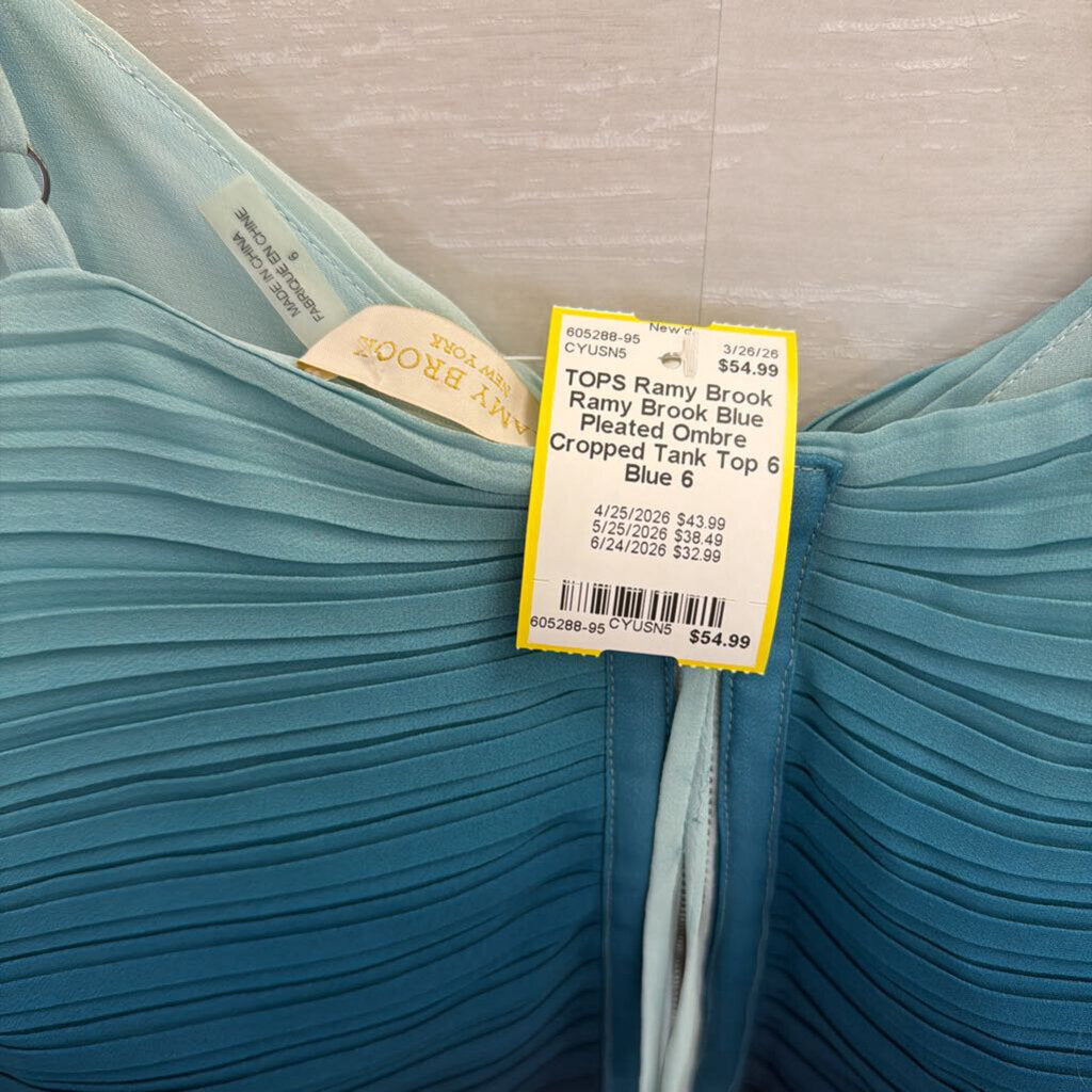 Ramy Brook Blue Pleated Ombre Cropped Tank Top 6