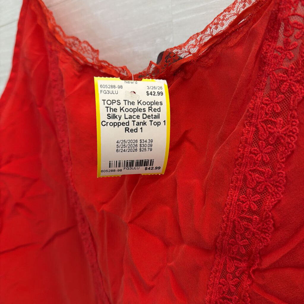 The Kooples Red Silky Lace Detail Cropped Tank Top 1